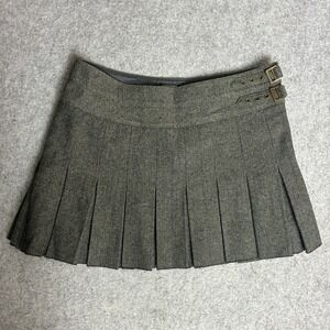 American Eagle Pleated Mini Skirt Womens 4 Grey Excellent Herringbone Wool Blend